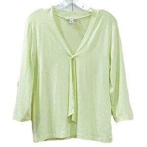 Banana Republic Women's Top Sz L Yellow Tie Front 3/4 Sleeve Stretch Blouse Y2K